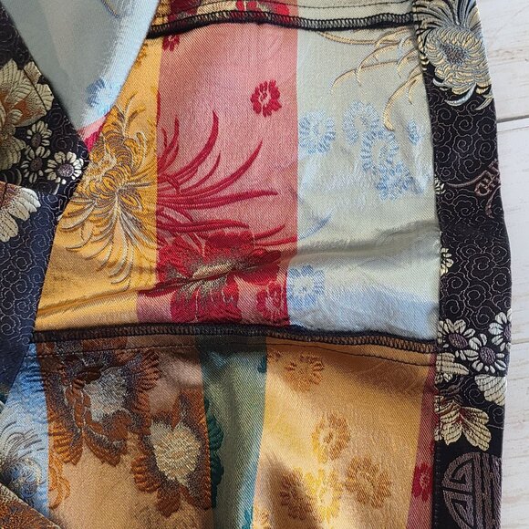 Chicos Silk Blend Asian Print Brocade Kimono Jacket sz 1 / Med Black Gold Artsy - Picture 8 of 10